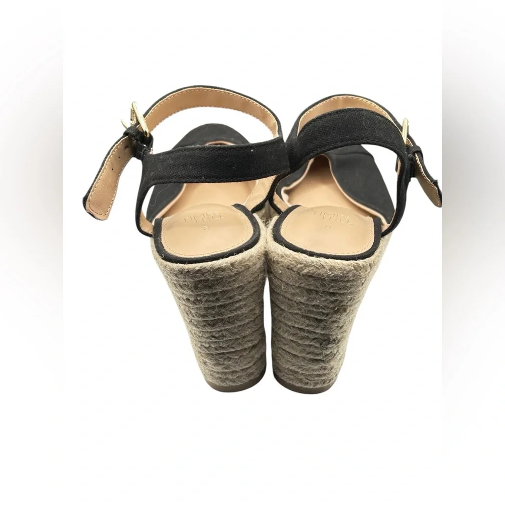 Time and Tru Black Espadrille Wedge Sandals - Ankle Strap